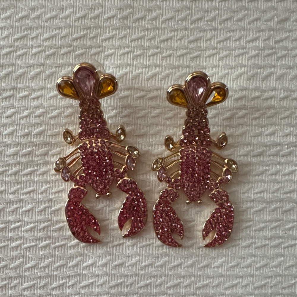 Gold and Pink Lobster Earrings